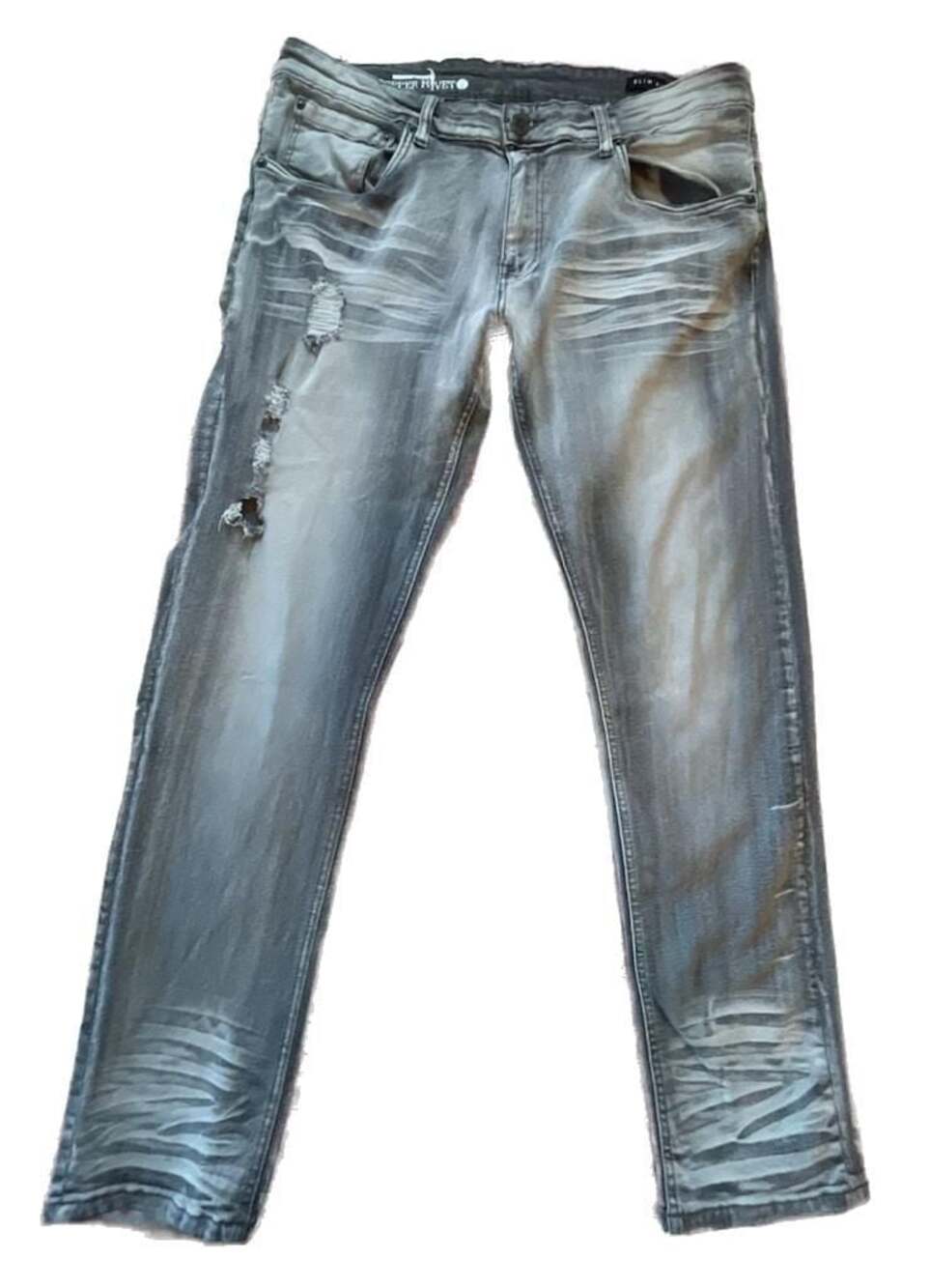 Copper Rivet Men's Urban Slim Fit Distressed Grey Denim Streetwear Jeans